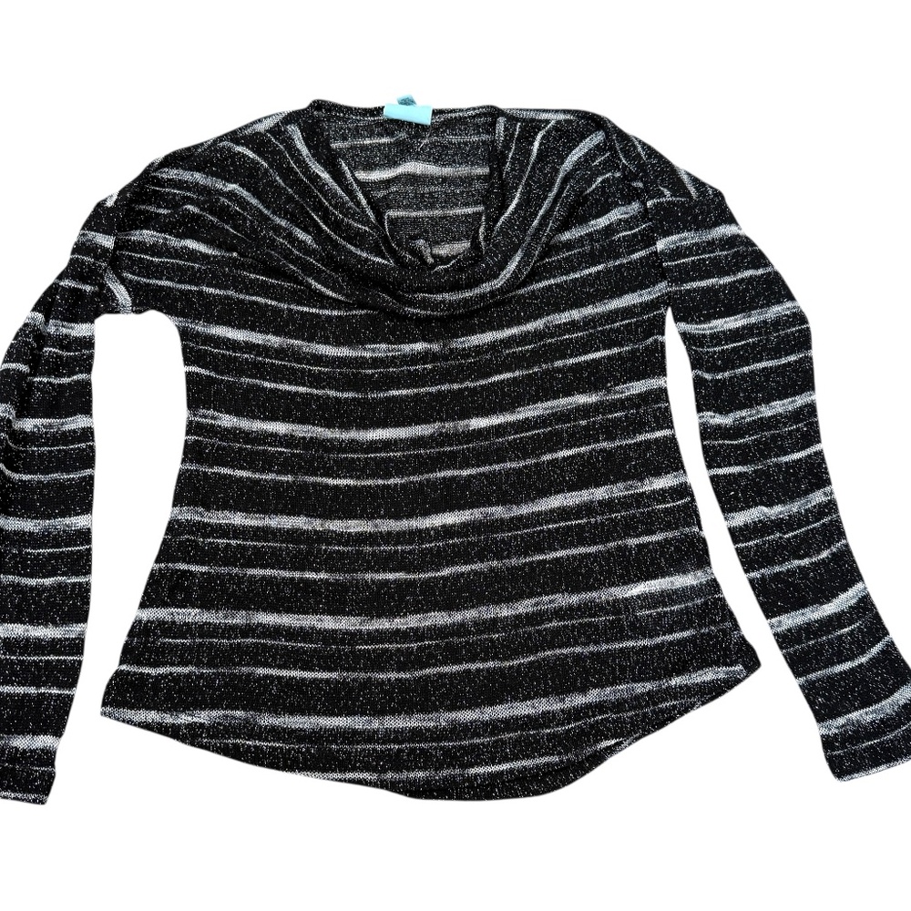 NWT C & C California Black and white Shimmer Sheer Cowl Neck  SZ S